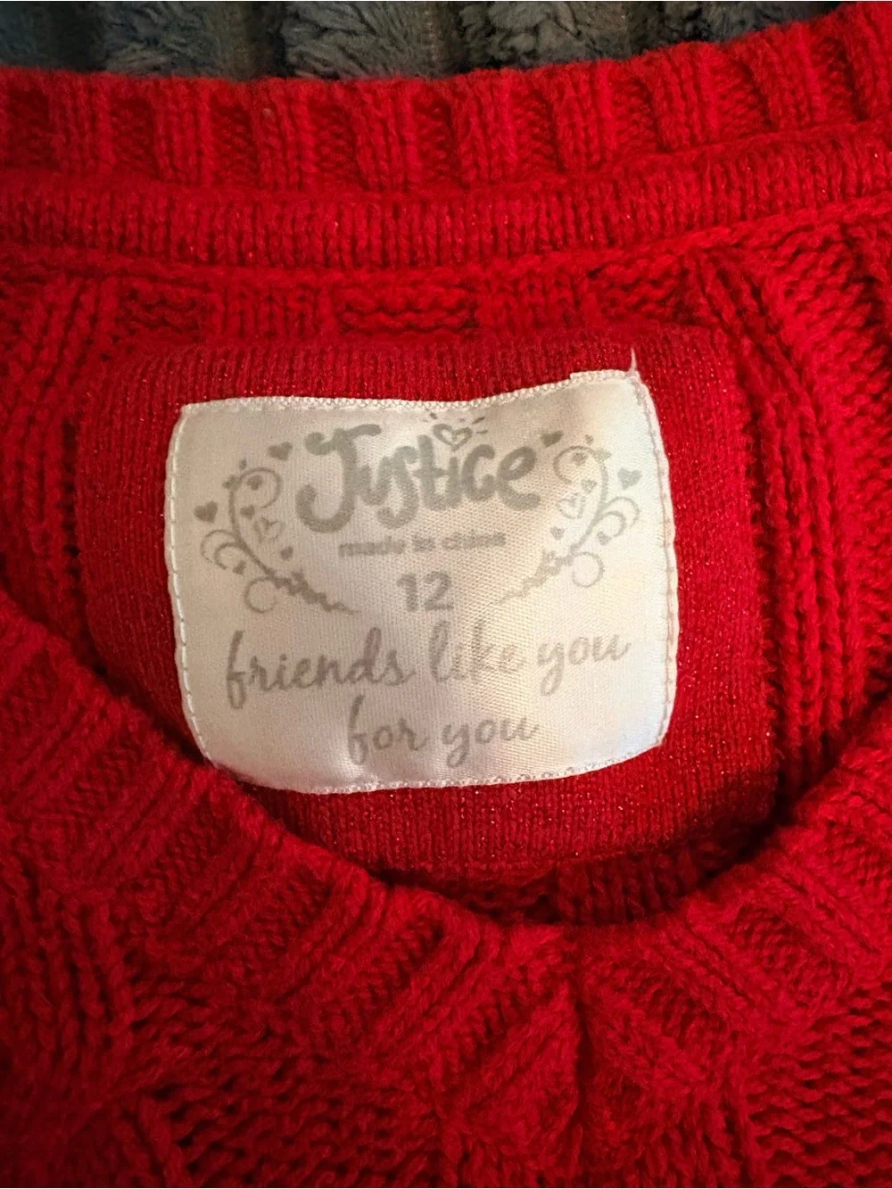 Justice Red Cable Knit Scoop Neck Sweater for Girls